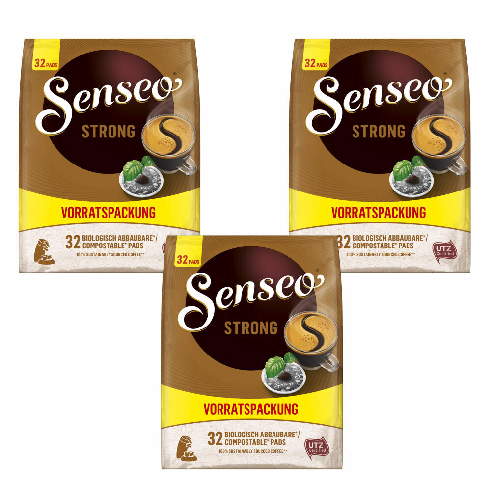 Senseo Coffee Pads Strong Bulk Pack Set of 3, Strong, Ground Roasted Coffee, 3x32 Pads