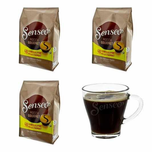 Senseo Kaffeepads Mocca Gourmet, Frisch & Intensiv, Kaffee für Kaffepadmaschinen, 144 Pads, mit Tasse