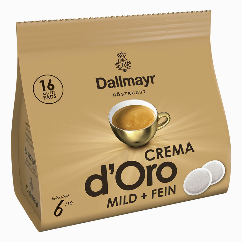 Dallmayr Crema d'Oro Mild & Fine, for all pad machines, roasted coffee, 16 pads, 7 g each