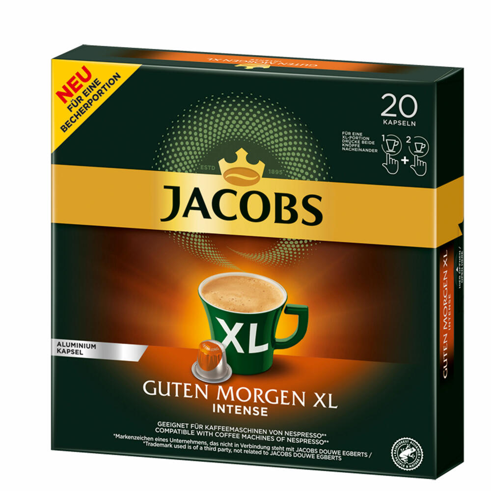 Jacobs Guten Morgen XL Intense, Coffee Capsules, Nespresso Compatible, Coffee, 20 Capsules á 5.7 g