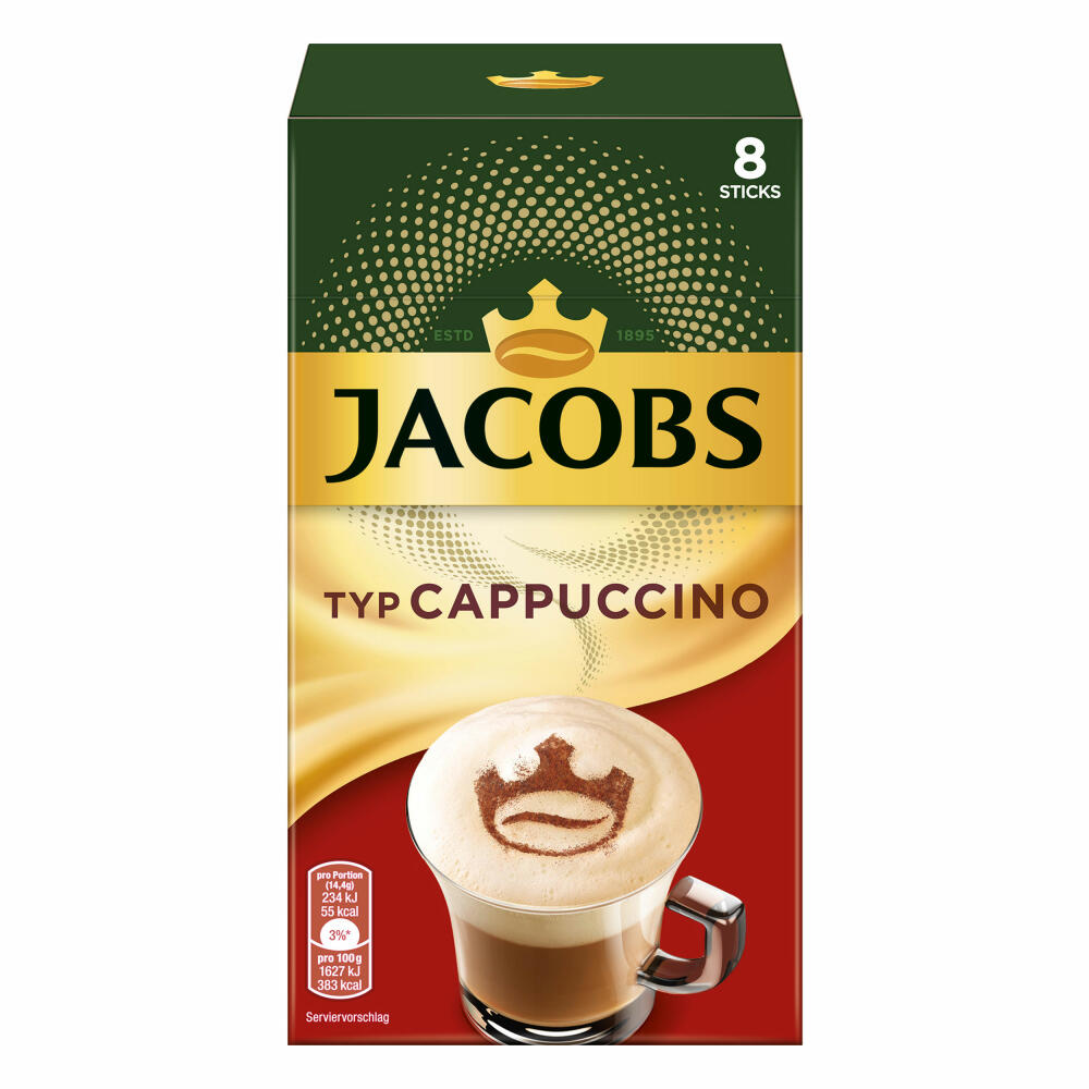 Jacobs Instant Cappuccino, Löslicher Kaffee, Instantkaffee, Löskaffee, 8 Portionen à 14.4 g