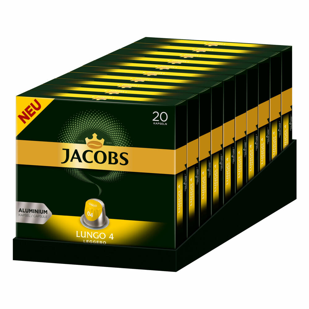 Jacobs Lungo 4 Leggero Coffee Capsules, Nespresso Compatible, Coffee, 200 Capsules, á 5.2 g