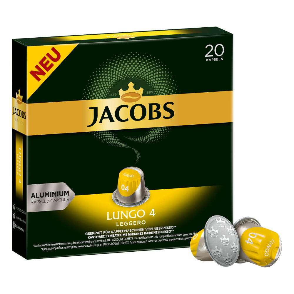 Jacobs Lungo 4 Leggero Kaffeekapseln, Nespresso Kompatibel, Kaffee, 60 Kapseln, á 5.2 g