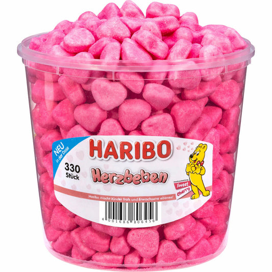 Haribo Herzbeben Sweet Cherry, Schaumzucker, Dose, 330 Stück, 1.2 kg