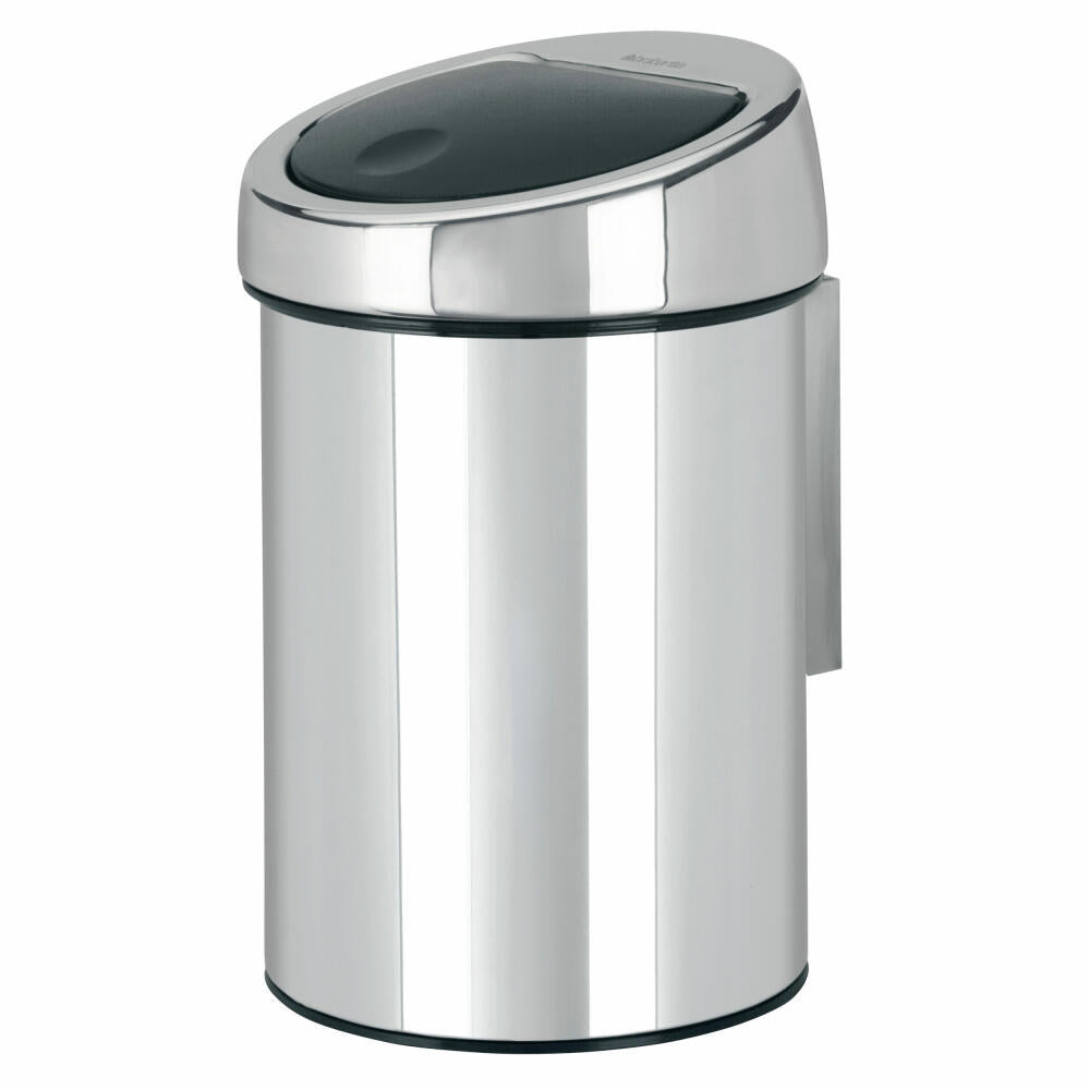 Brabantia Touch Bin, Mülleimer, Abfalleimer, Papierkorb mit Wandhalterung, Edelstahl, 3 Liter, 363962