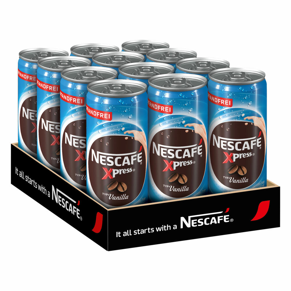 Nescafé Xpress Vanilla, Kaffee, Eiskaffee, Milchkaffee, Frappé, 12 x 250 ml Dose