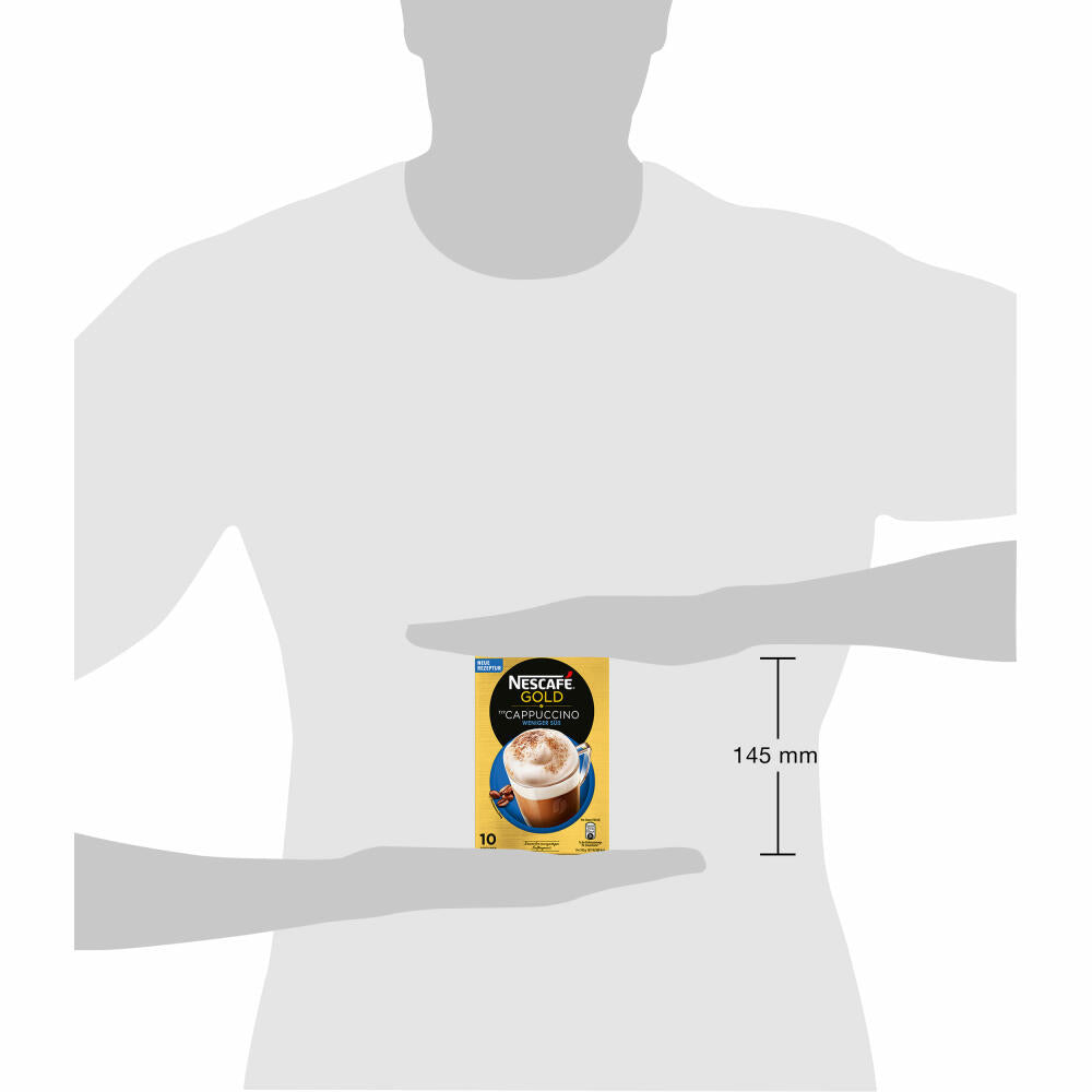 Nescafé Gold Typ Cappuccino Weniger Süß, Löslicher Bohnenkaffee, Instantkaffee, Kaffee, 10 x 10 Portionen