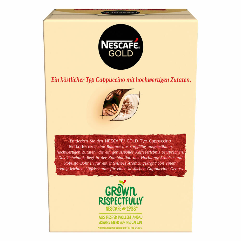 Nescafé Gold Typ Cappuccino Entkoffeiniert, Löslicher Bohnenkaffee, Instantkaffee, Instant Kaffee, 2 x 10 Portionen