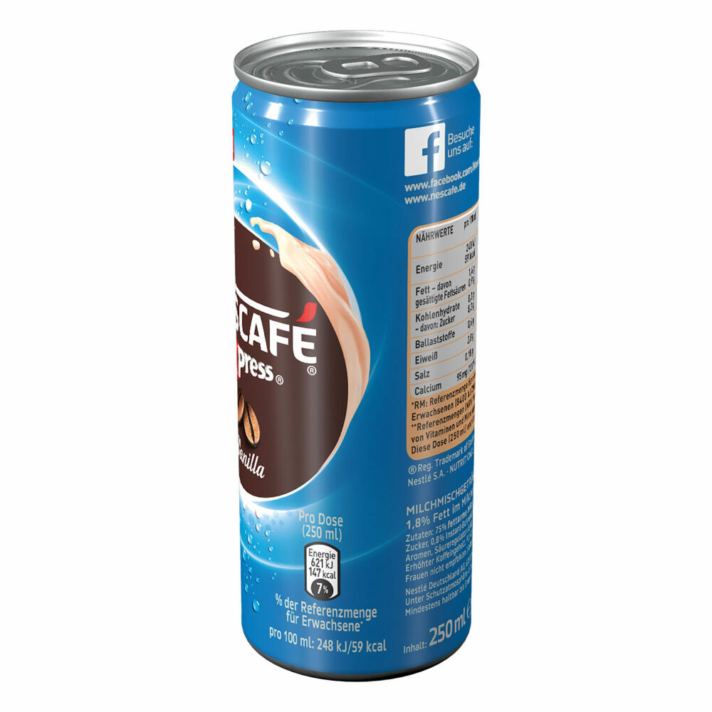Nescafé Xpress Vanilla, Kaffee, Eiskaffee, Milchkaffee, Frappé, 12 x 250 ml Dose