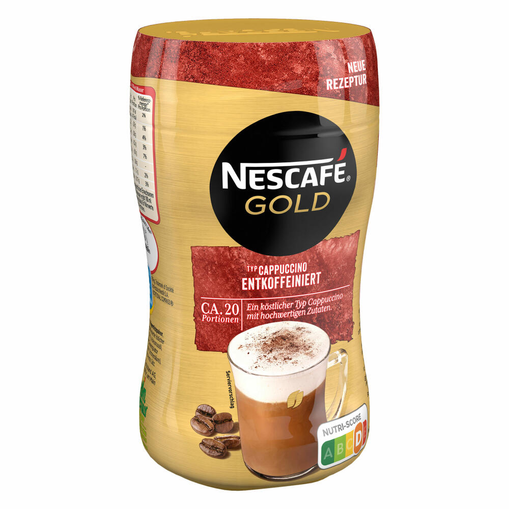 Nescafé Gold Typ Cappuccino Entkoffeiniert, Löslicher Bohnenkaffee, Instantkaffee, Kaffee, Dose, 10 x 250 g