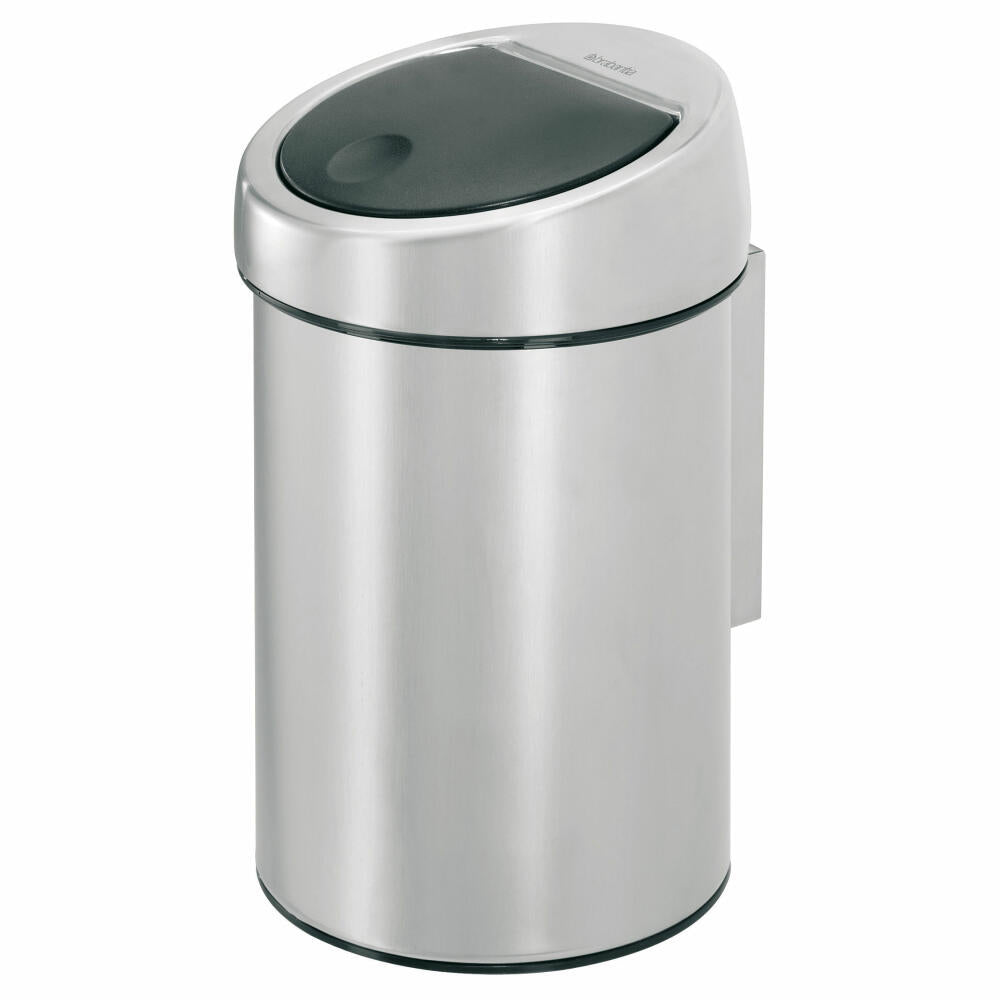 Brabantia Touch Bin, Mülleimer, Abfalleimer, Papierkorb mit Wandhalterung, Matt Edelstahl, 3 Liter, 363986