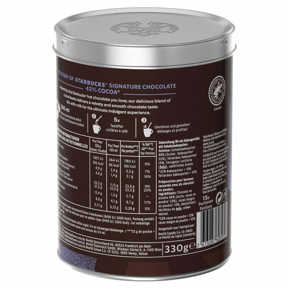 Starbucks Signature Chocolate 42%, Kakaopulver, Trinkschokolade, 330 g für 15 Portionen
