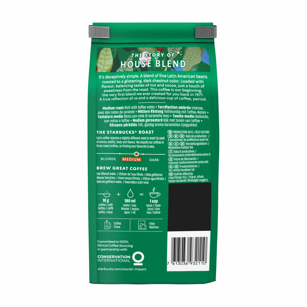 Starbucks House Blend Kaffee, Medium Roast, Röstkaffee, Vollmundig mit Toffee-Noten, Gemahlen, 200 g