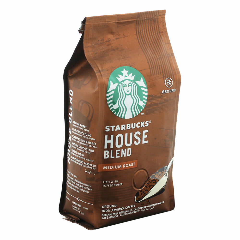 Starbucks House Blend Kaffee, 2er Set, Medium Roast, Röstkaffee, Vollmundig mit Toffee-Noten, Gemahlen, 2 x 200 g