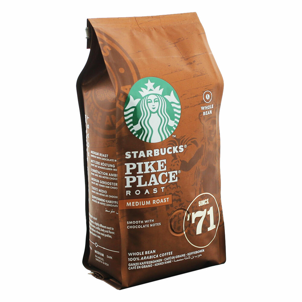 Starbucks Pike Place Kaffee, 2er Set, Medium Roast, Röstkaffee, Sanft, Schoko-Note, Ganze Bohnen, 2 x 200g