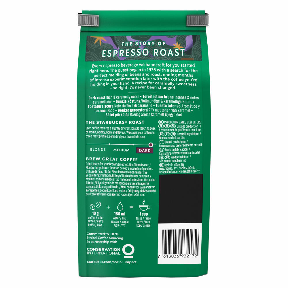 Starbucks Espresso Roast Kaffee, 6er Set, Dark Roast, Röstkaffee, Vollmundig, Ganze Bohnen, 6 x 200 g