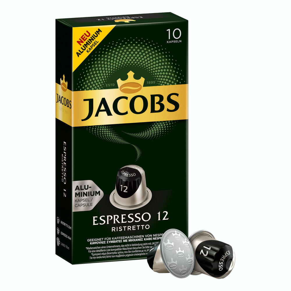 Jacobs Espresso 12 Ristretto, Coffee Capsules, Nespresso Compatible, Coffee, 10 Capsules, á 5.2 g