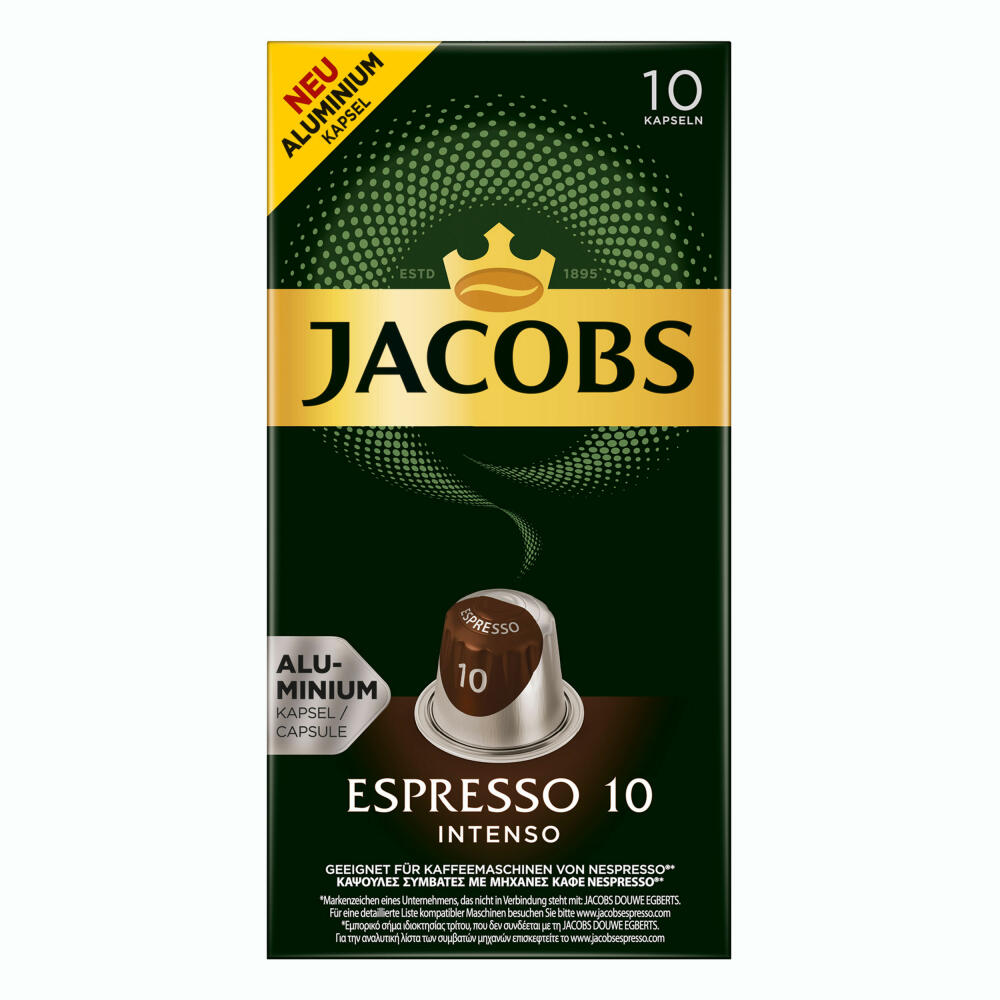 Jacobs Espresso 10 Intenso, Kaffeekapseln, Nespresso Kompatibel, Kaffee, 20 Kapseln, á 5.2 g
