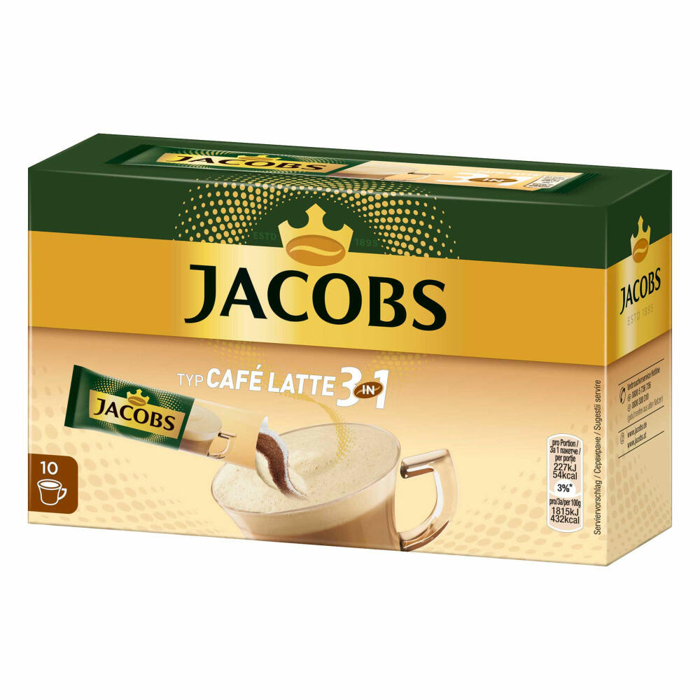 Jacobs 3in1 löslicher Kaffee, Typ Café Latte, Instantkaffee, 20 Becherportionen