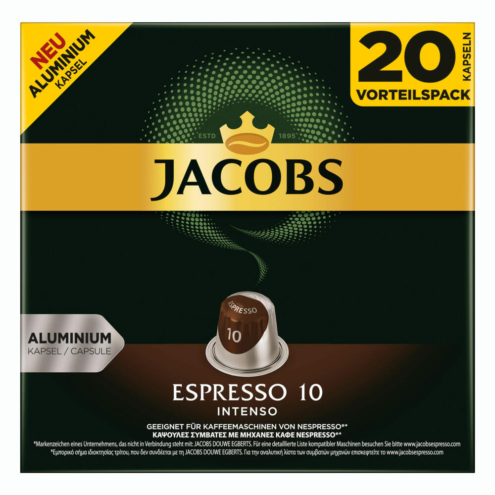Jacobs Espresso 10 Intenso, Coffee Capsules, Nespresso Compatible, Coffee, 60 Capsules, 5.2 g each