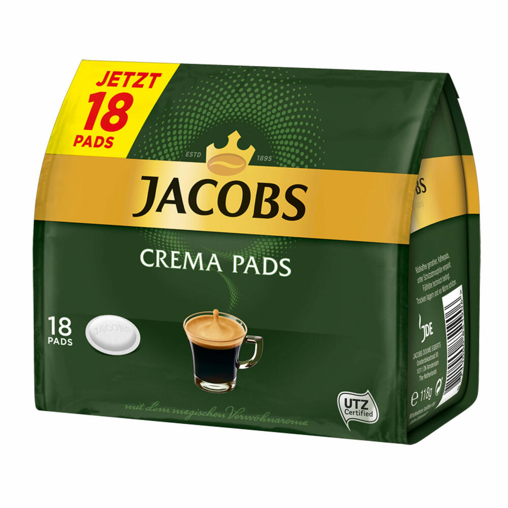 Jacobs Kaffeepads Crema Pads, Klassisch, Samtiger & Weicher Geschmack, Kaffee, 90 Pads