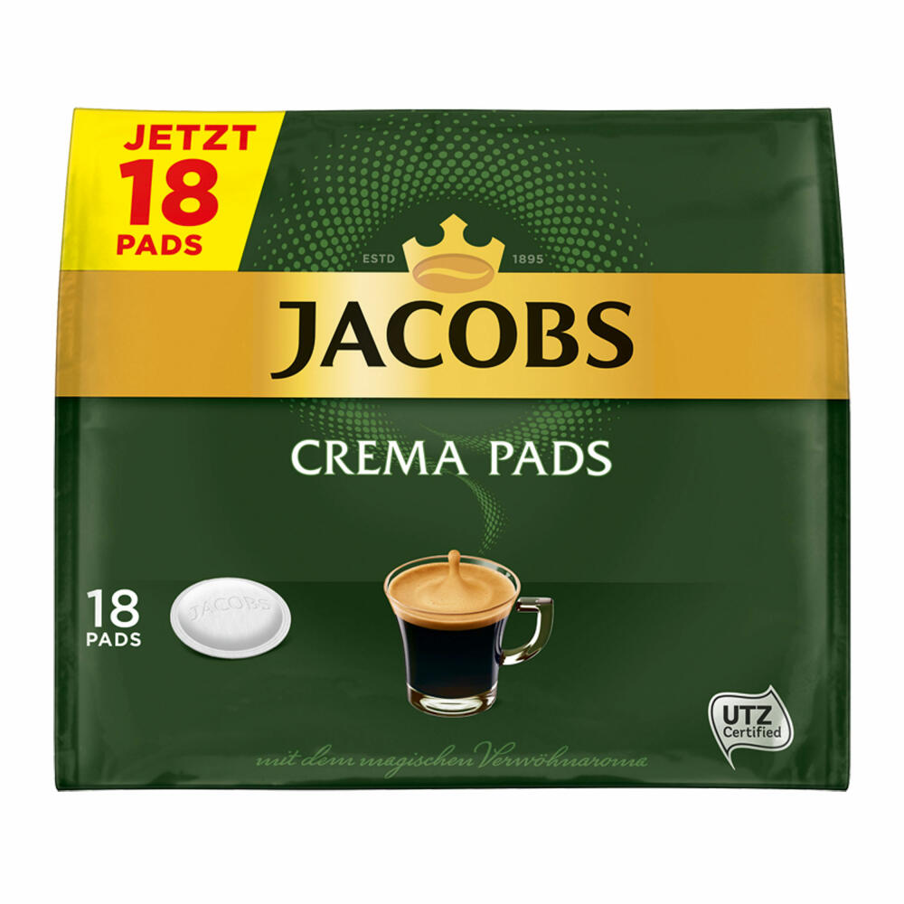 Jacobs Kaffeepads Crema Pads, Klassisch, Samtiger & Weicher Geschmack, Kaffee, 90 Pads