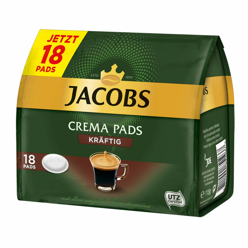 Jacobs Coffee Pads Crema Pads, Strong, Intense & Full-Bodied Taste, Coffee, 18 Pads