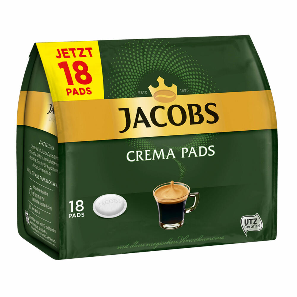 Jacobs Kaffeepads Crema Pads, Klassisch, Samtiger & Weicher Geschmack, Kaffee, 90 Pads