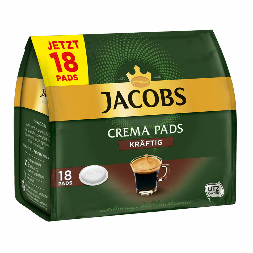 Jacobs Coffee Pads Crema Pads, Strong, Intense & Full-Bodied Taste, Coffee, 18 Pads