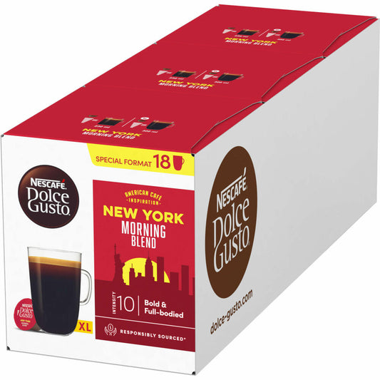 Nescafé Dolce Gusto New York Morning Blend XL 3er Set, Röstkaffee, 3 x 18 Kaffeekapseln / Portionen