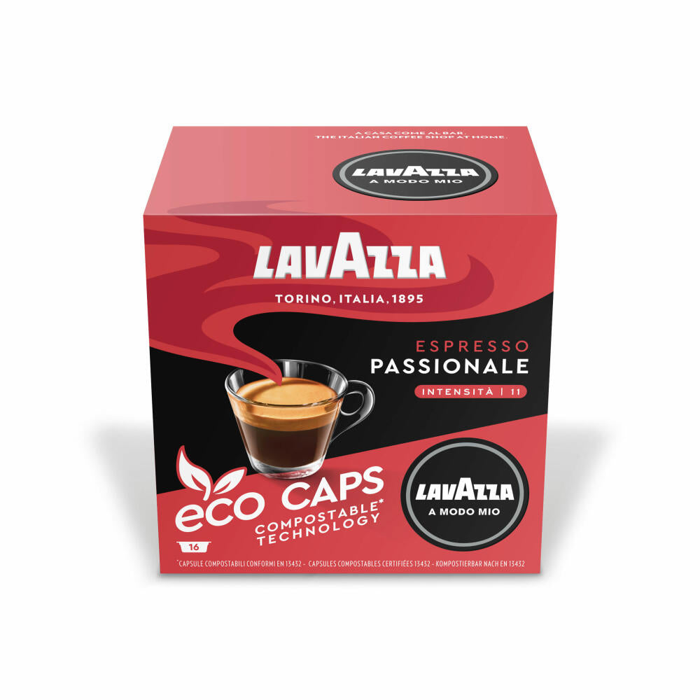 Lavazza A Modo Mio Eco Kaffeekapseln Espresso Passionale, Kaffee Kapsel, Kompostierbar, 16 x 16 Kapseln