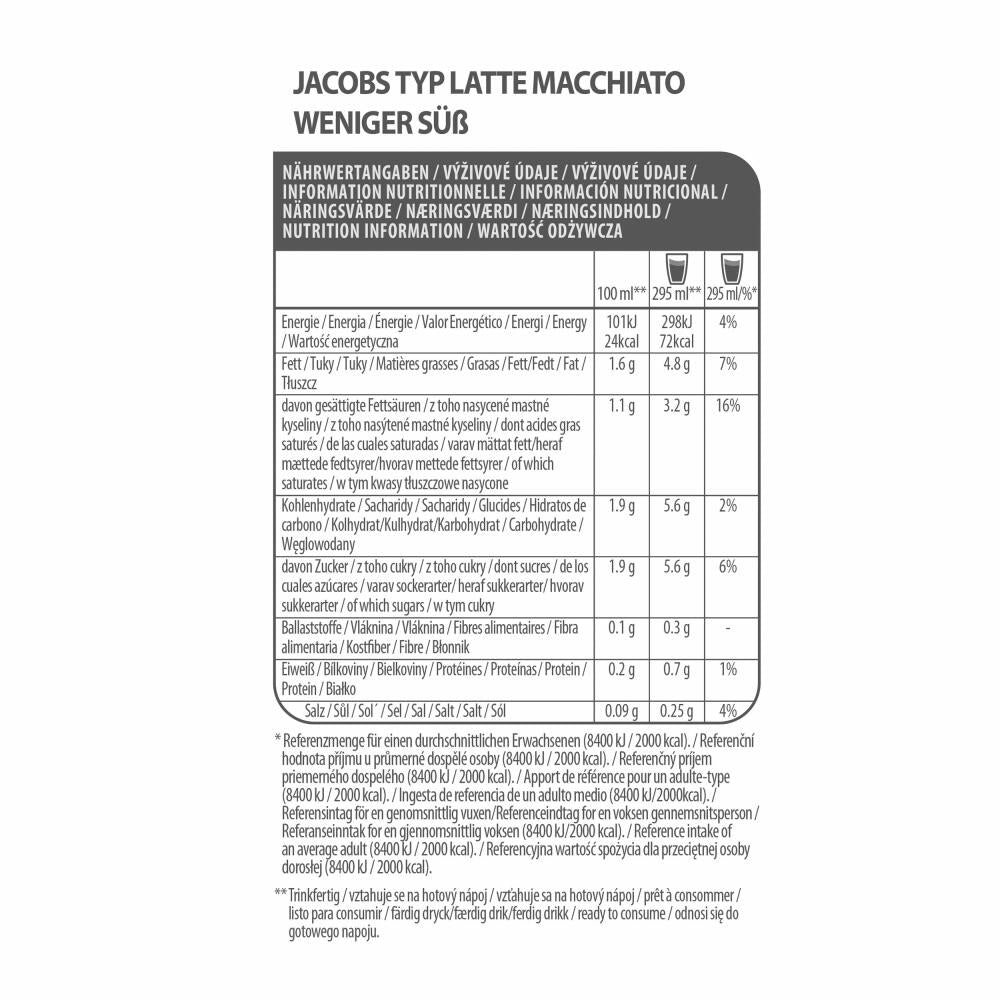 Tassimo Jacobs Type Latte Macchiato Less Sweet, Coffee Capsule, Milk Coffee, 220 g, 8 Servings