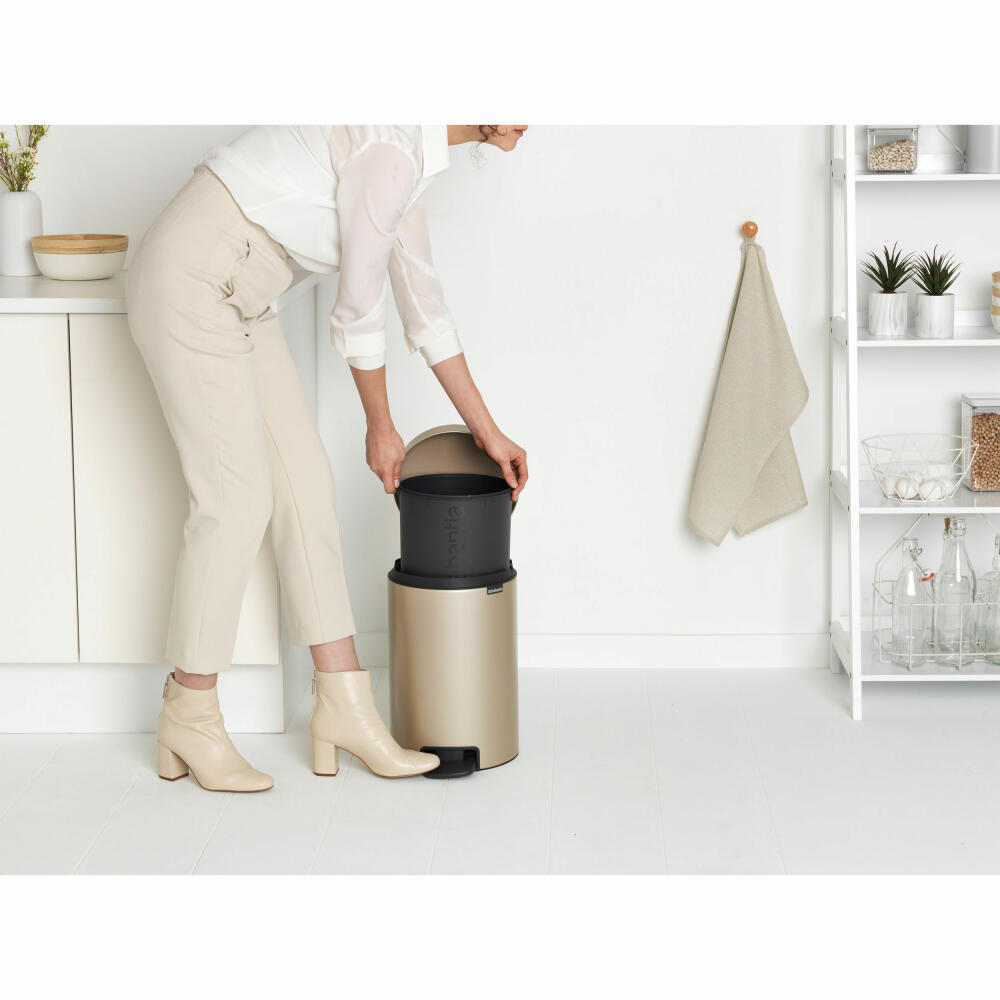 Brabantia NewIcon pedal bin, waste bin, trash can, steel, metallic gold, 12 L, 304446