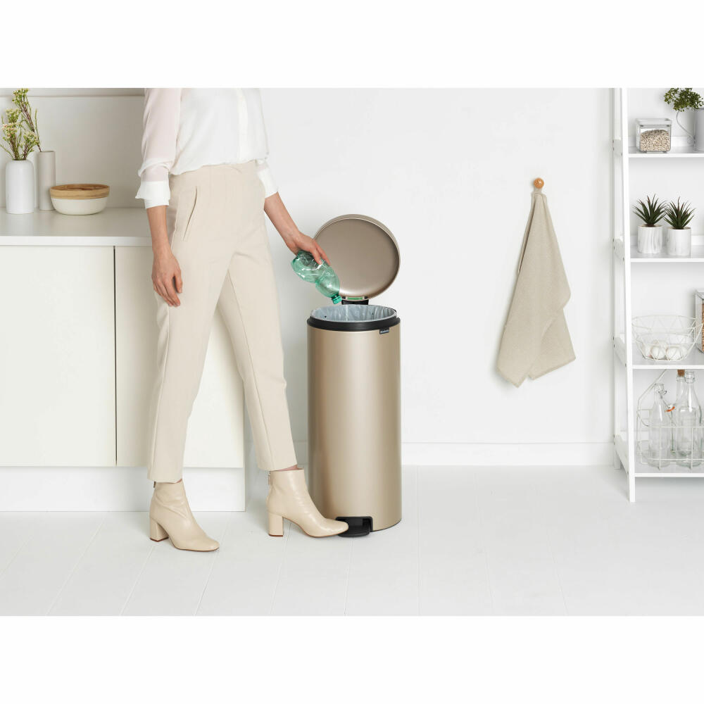 Brabantia NewIcon pedal bin, waste bin, trash can, steel, metallic gold, 30 L, 304484