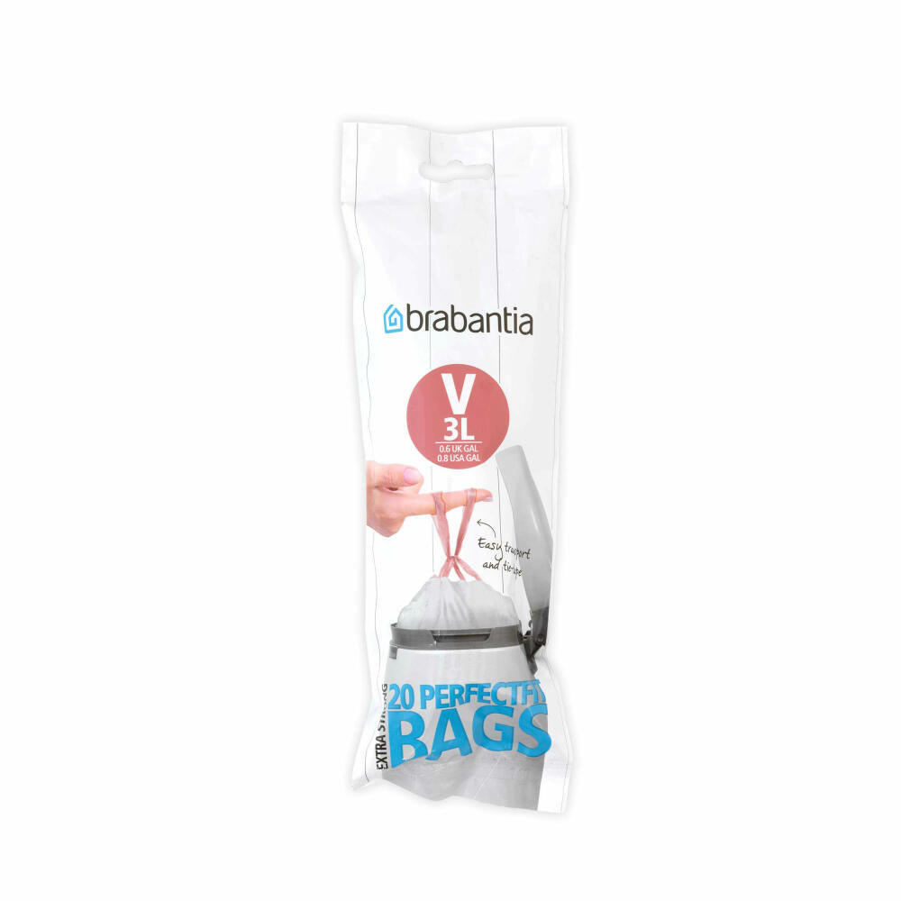 Brabantia PerfectFit bag, garbage bag, waste bag, garbage bag, garbage bag, garbage bag, 20 pieces per roll, 3 L, 116582
