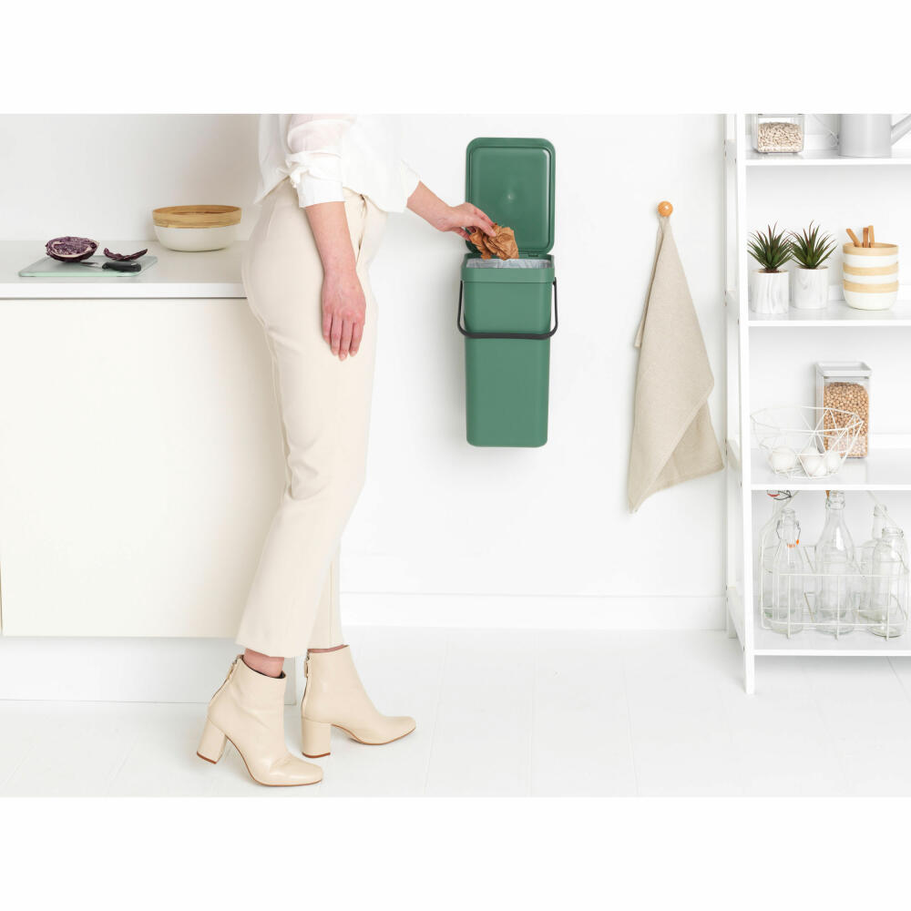 Brabantia Sort & Go Waste Bin, Waste Bin, Garbage Can, Plastic, Fir Green, 16 L, 129827