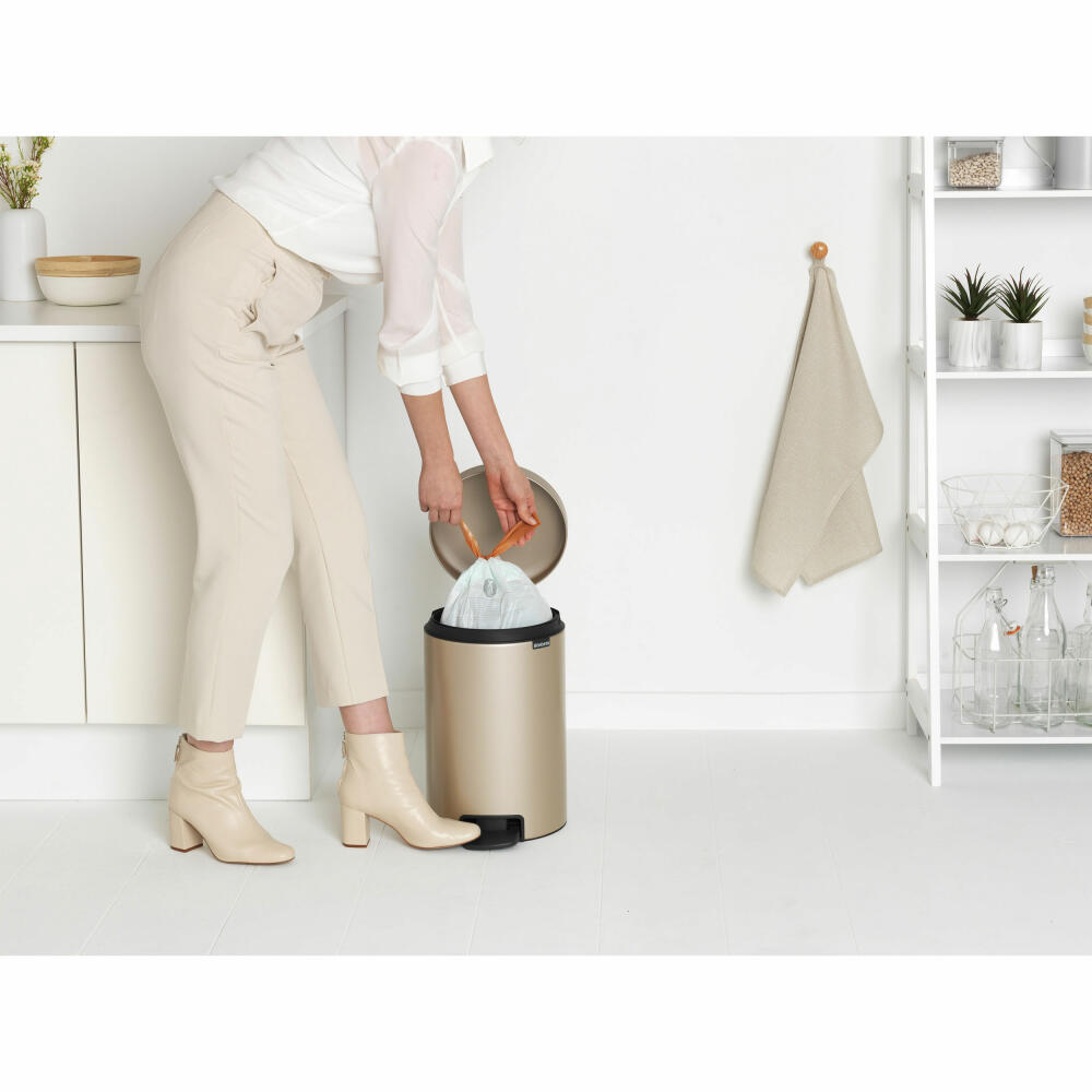Brabantia NewIcon pedal bin, waste bin, trash can, steel, metallic gold, 12 L, 304446
