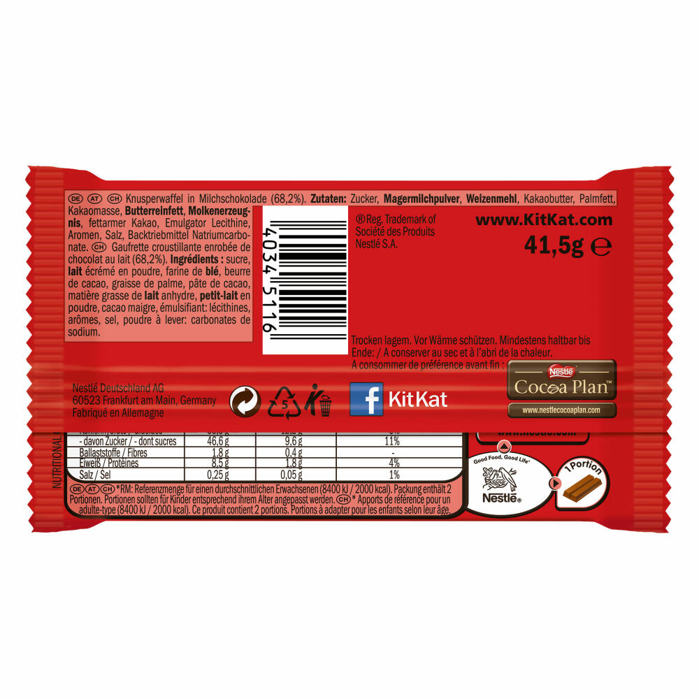 Nestlé KitKat Schokoriegel, Milchschokolade, Schoko Riegel, Milch Schokolade, 24 x 41.5g