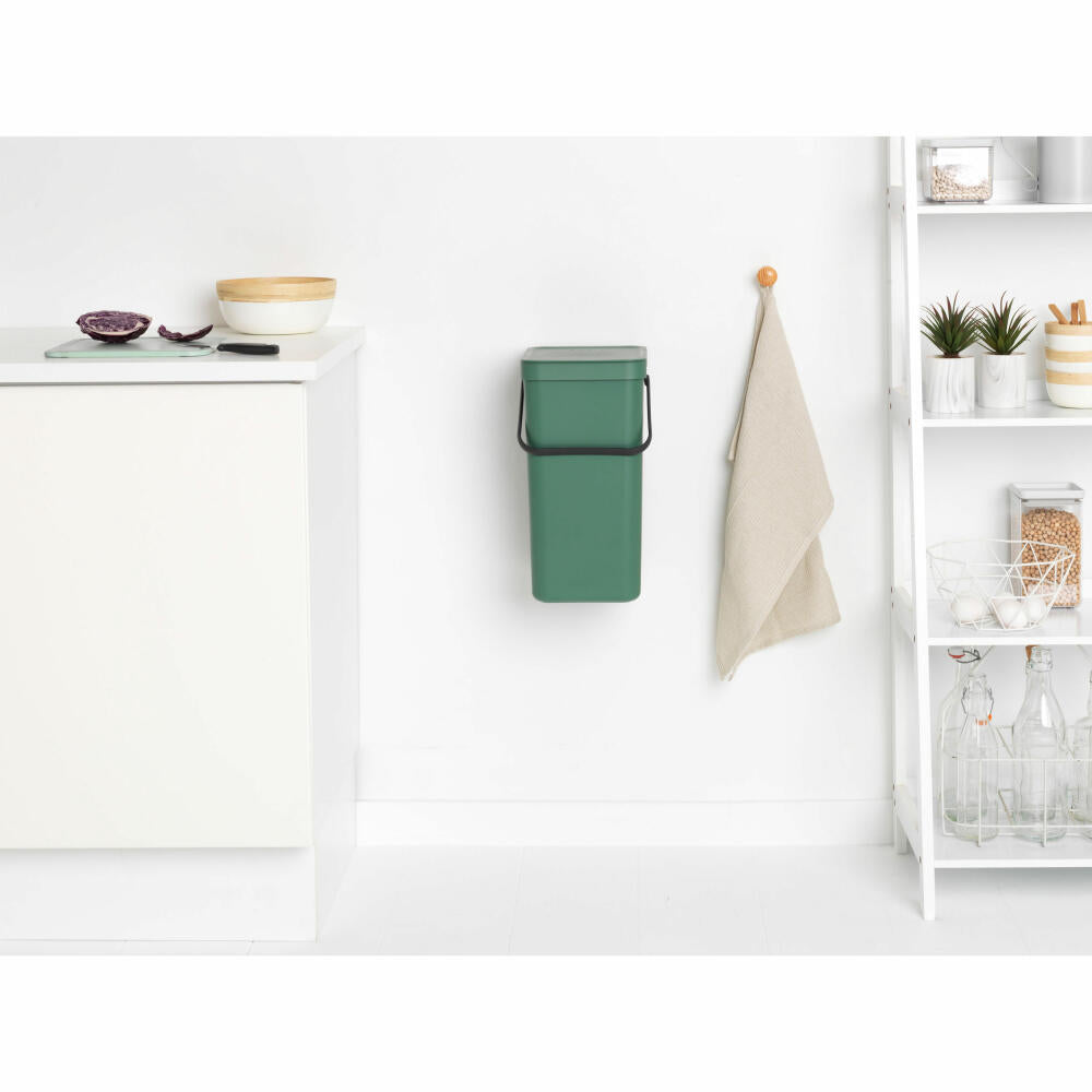 Brabantia Sort & Go Waste Bin, Waste Bin, Garbage Can, Plastic, Fir Green, 16 L, 129827