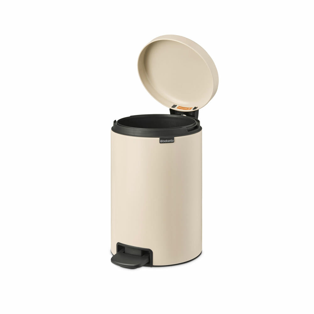 Brabantia NewIcon pedal bin, waste bin, trash can, steel, soft beige, 12 L, 149924