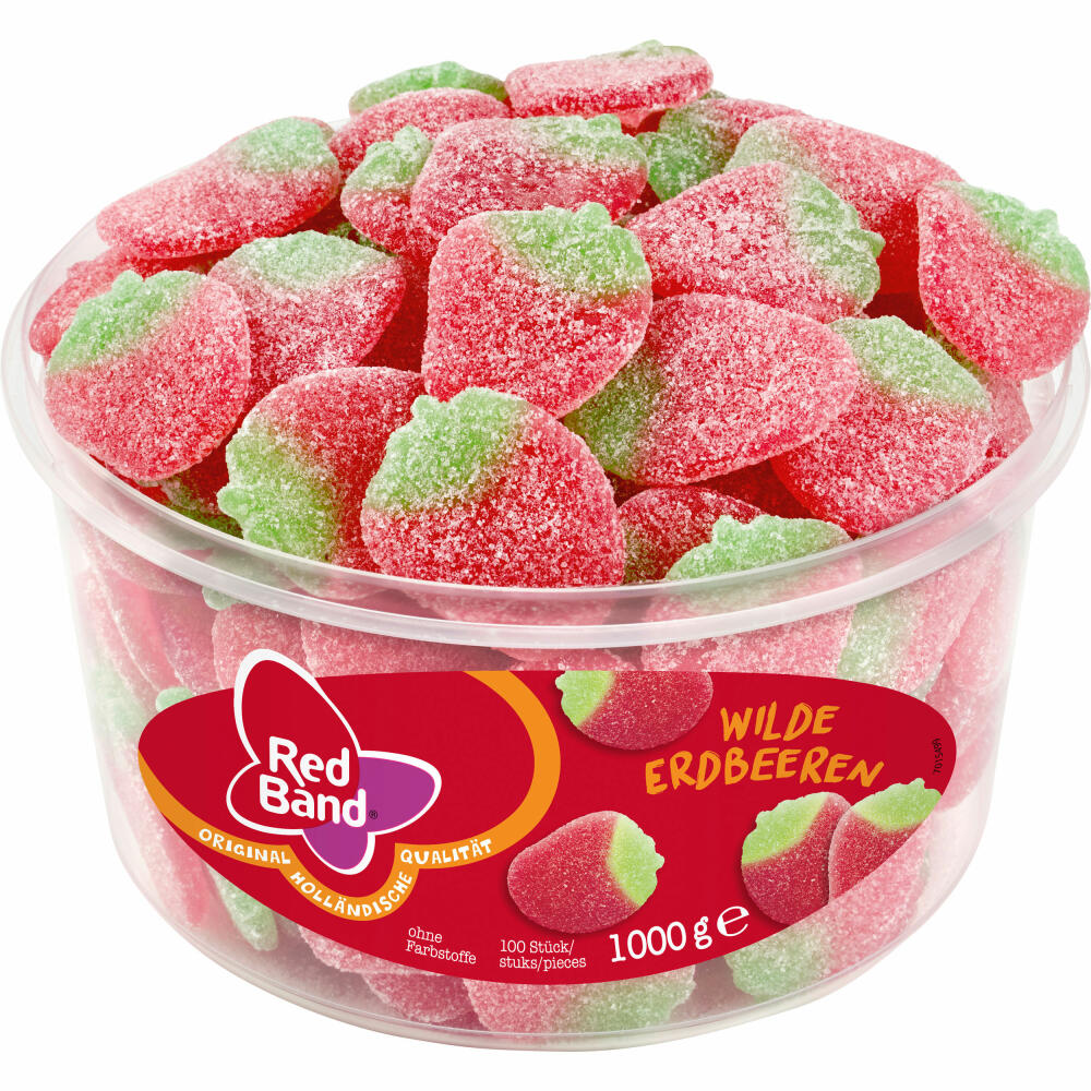 Red Band Wilde Erdbeeren, Gezuckert, Fruchtgummi, Weingummi, Dose, 100 Stück, 1 kg