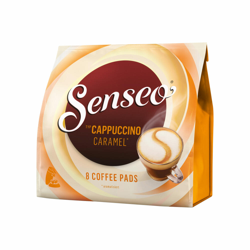 Senseo Kaffeepads Cappuccino Caramel / Karamell, Kaffee mit Karamellgeschmack, neue Rezeptur, 8 Pads