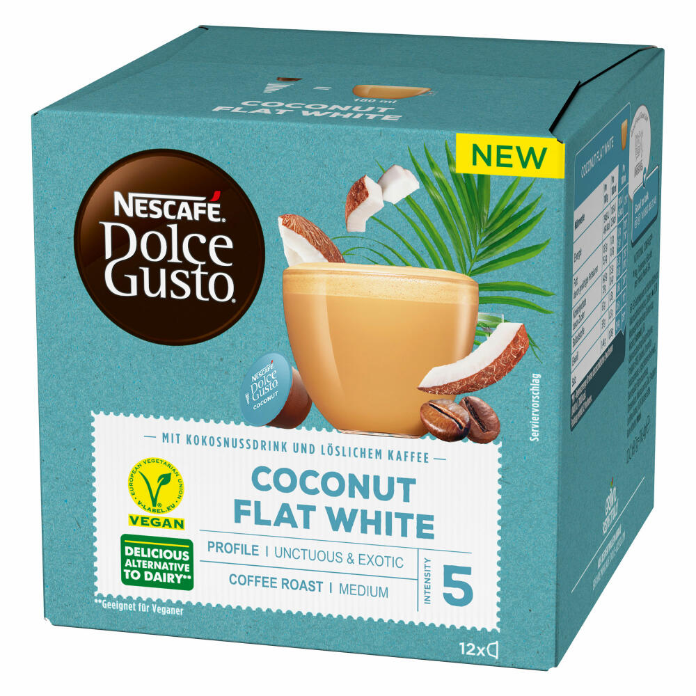 Nescafé Dolce Gusto Flat White Mix, Mandel, Hafer, Kokos, Vegan, 3 Sorten, 3 x 12 Kapseln