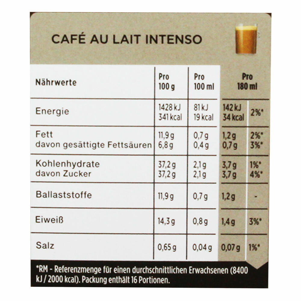 Nescafé Dolce Gusto Café au lait Intenso, Neue Rezeptur, Kaffee, Milchkaffee, Kaffeekapsel, 16 Kapseln