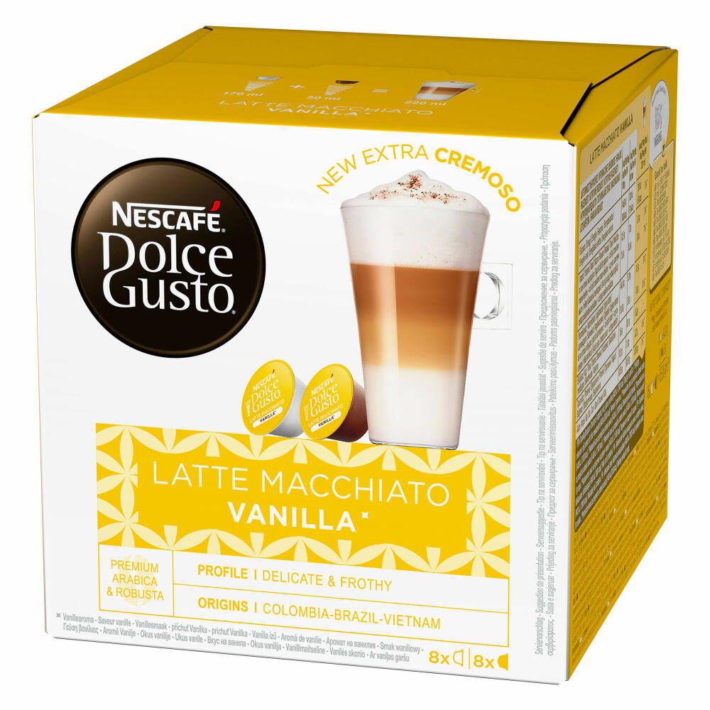 Nescafé Dolce Gusto Latte Macchiato Vanilla, Kaffee, Kaffekapsel, 3er Pack, 3 x 16 Kapseln (24 Portionen)