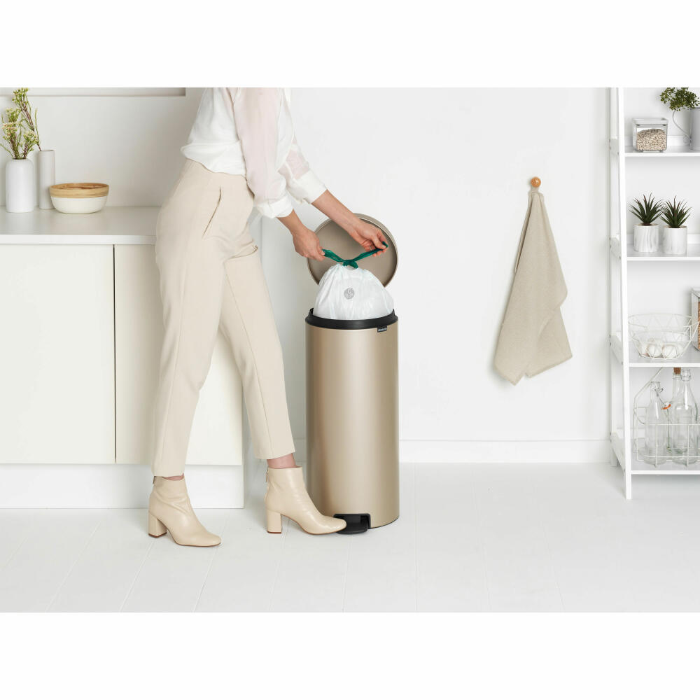 Brabantia NewIcon pedal bin, waste bin, trash can, steel, metallic gold, 30 L, 304484