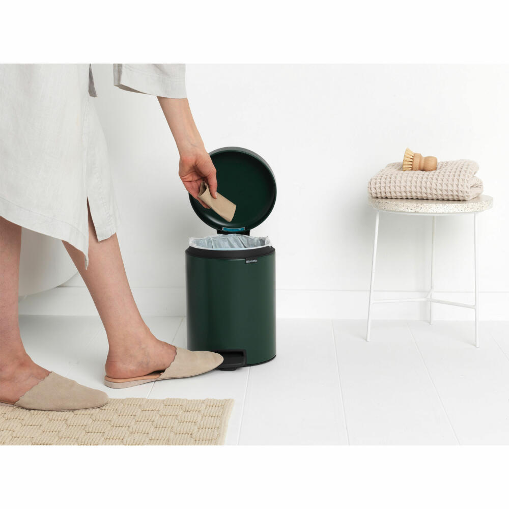 Brabantia Pedal Bin NewIcon, Waste Bin, Garbage Can, Steel, Pine Green, 5 L, 304026