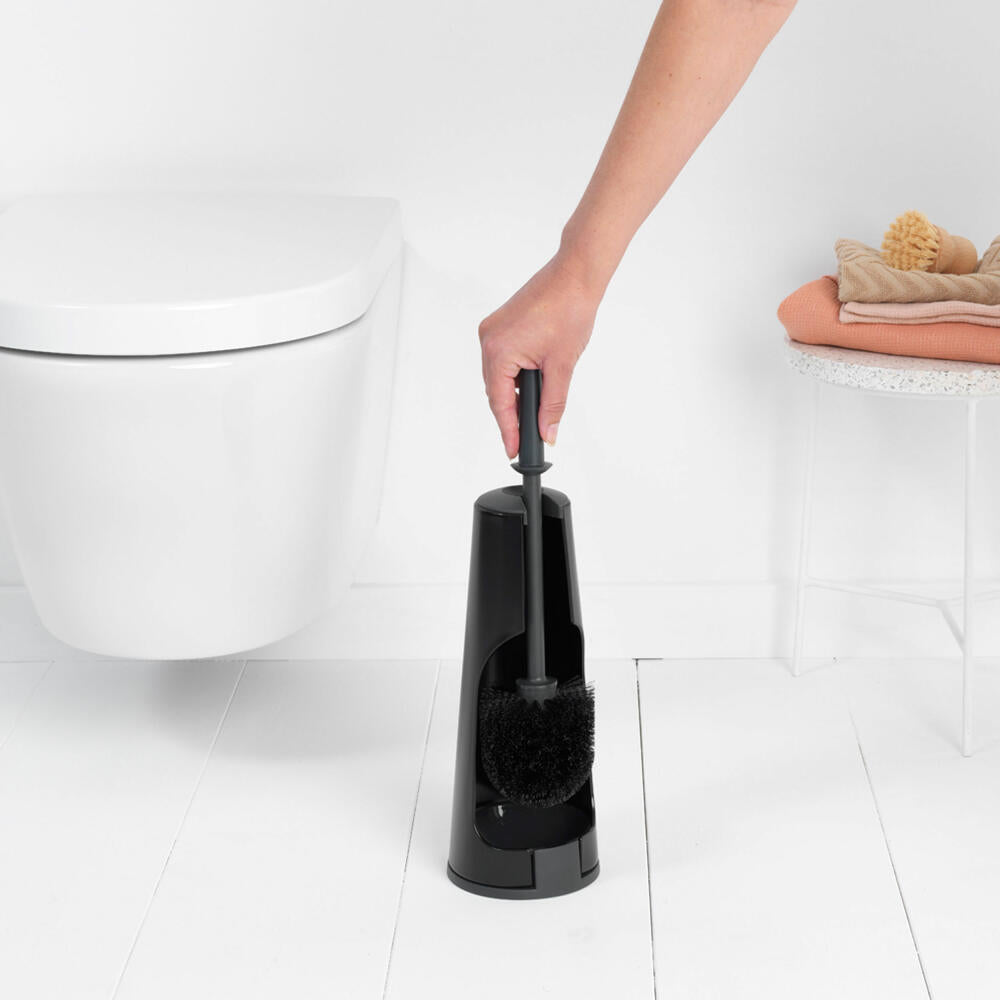 Brabantia ReNew Toilettenbürstengarnitur, WC-Garnitur, Toilettenbürste, Klobürste, Matt Black, 108587