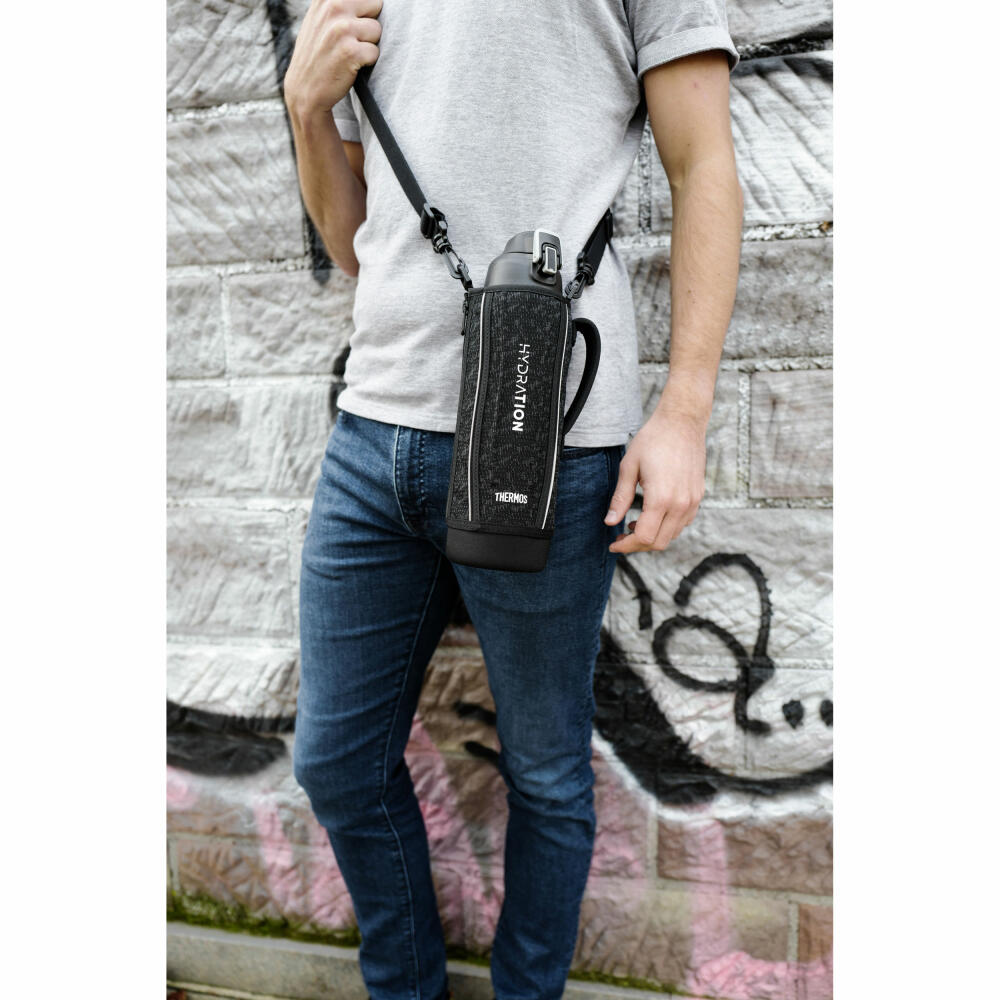 THERMOS Isolier-Trinkflasche ULTRALIGHT STRAP BOTTLE, Thermosflasche, Isoflasche, Flasche, Edelstahl, Charcoal Black Mat, 1 L, 4045232100