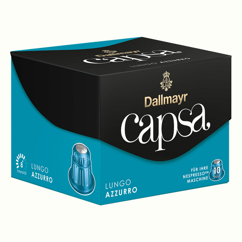 Dallmayr Capsa Lungo Azzurro, Nespresso Compatible Capsule, Coffee Capsule, Roasted Coffee, Coffee, 10 Capsules, 56 g